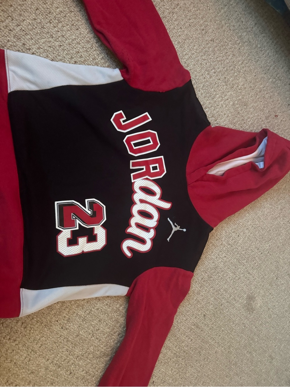 Jordan Red, Black & White Hooded Pullover with 'Jordan' Script